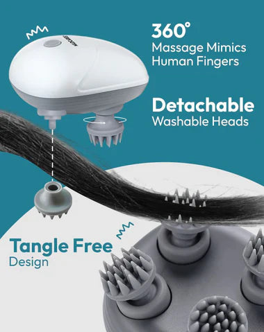 Electric Scalp Massager with Deep Kneading & Vibration | Waterproof & Rechargeable