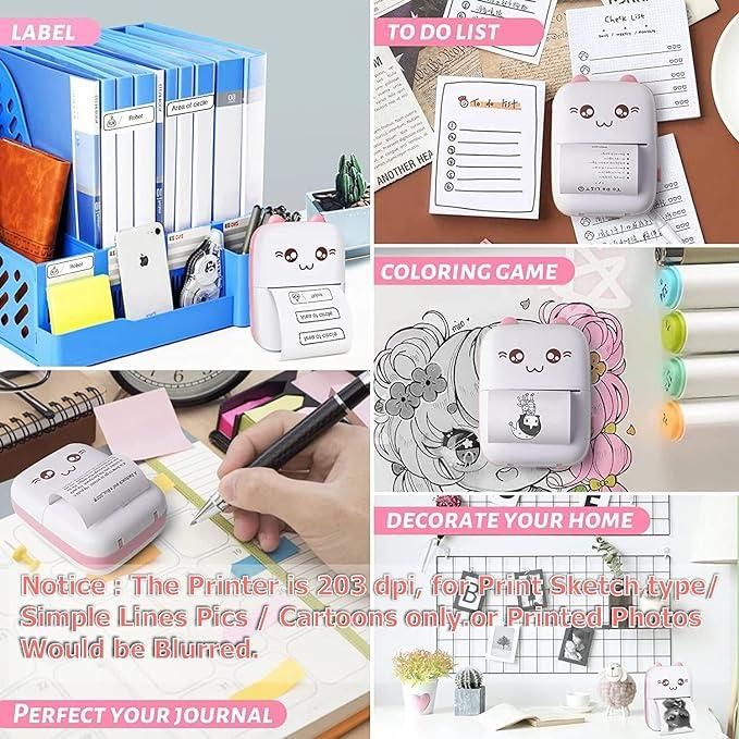 Cute Mini Portable Thermal Printer – Wireless Pocket Label & Photo Printer