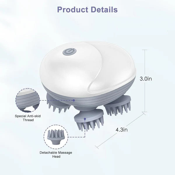 Electric Scalp Massager with Deep Kneading & Vibration | Waterproof & Rechargeable