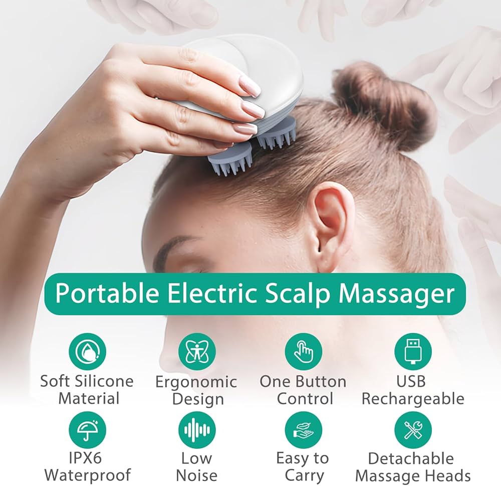 Electric Scalp Massager with Deep Kneading & Vibration | Waterproof & Rechargeable